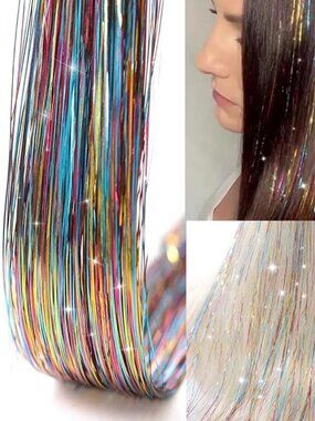 Hair Tinsel 12Pcs Clip in Rainbow Hair Accessories 20.5 Inch Fairy Hair Tinsel K